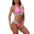 thumbnail image 4 of INSPIRE CHIC Women's Color Block Wavy Stripes Bikini Sets, 2 Piece Halter Top V Shaped Bottom Swimwear Bathing Suits X-Small Pink, 4 of 5