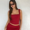 thumbnail image 5 of Women'S Y2k Summer Tops Square Neck Lace Trim Crop Tank Tops Red S, 5 of 9