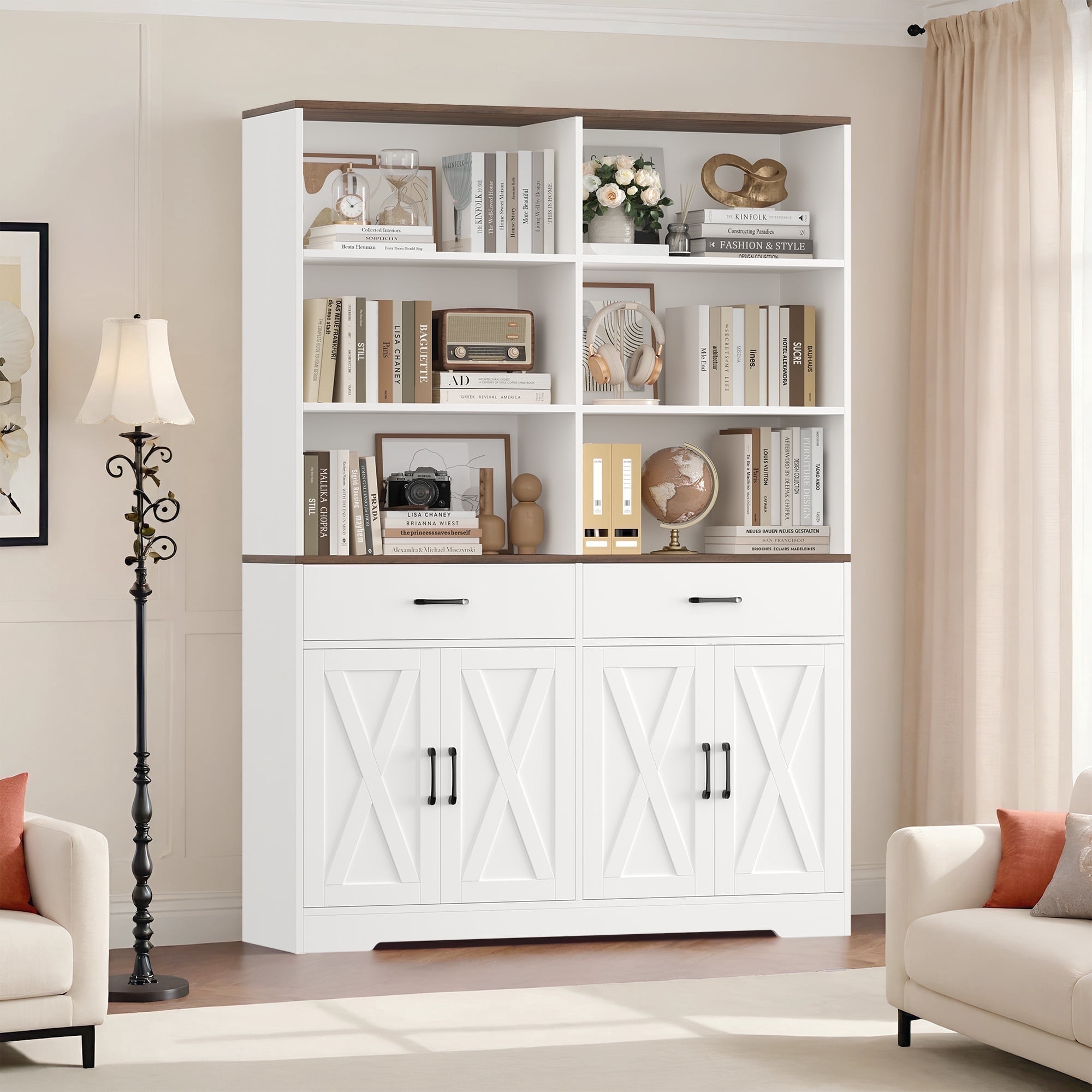 Homfa 69'' White Bookshelf with Drawers, 6-Tier 6 Cubes Display