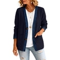 thumbnail image 4 of Stralyhd Jean Jacket Women Long Sleeve Fall Casual Denim Jacket Patchwork Waffle Jean Coats Light Button Down Cardigan with Pockets Navy S, 4 of 5