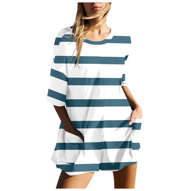 YDLCAFD Women Gradient Print Short Sleeve Jumpsuit Short Loose Backless Jumpsuits Rompers M
