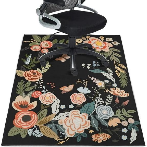 Office Chair Mat for Hardwood Floor 36"X 48" Office Rugs for Gaming Rolling Chairs Computer Desk Chair Non-Slip Butterfly Floral Protector Mats for Hard Floor & Tile Floor Decor