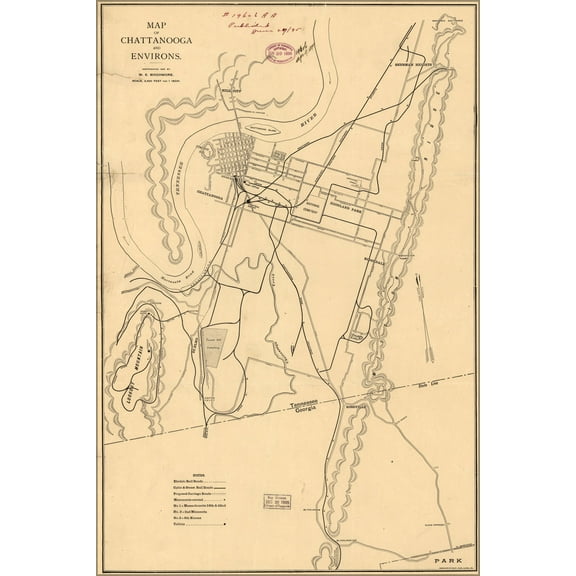 24"x36" Gallery Poster, Map of Chattanooga and environs 1895