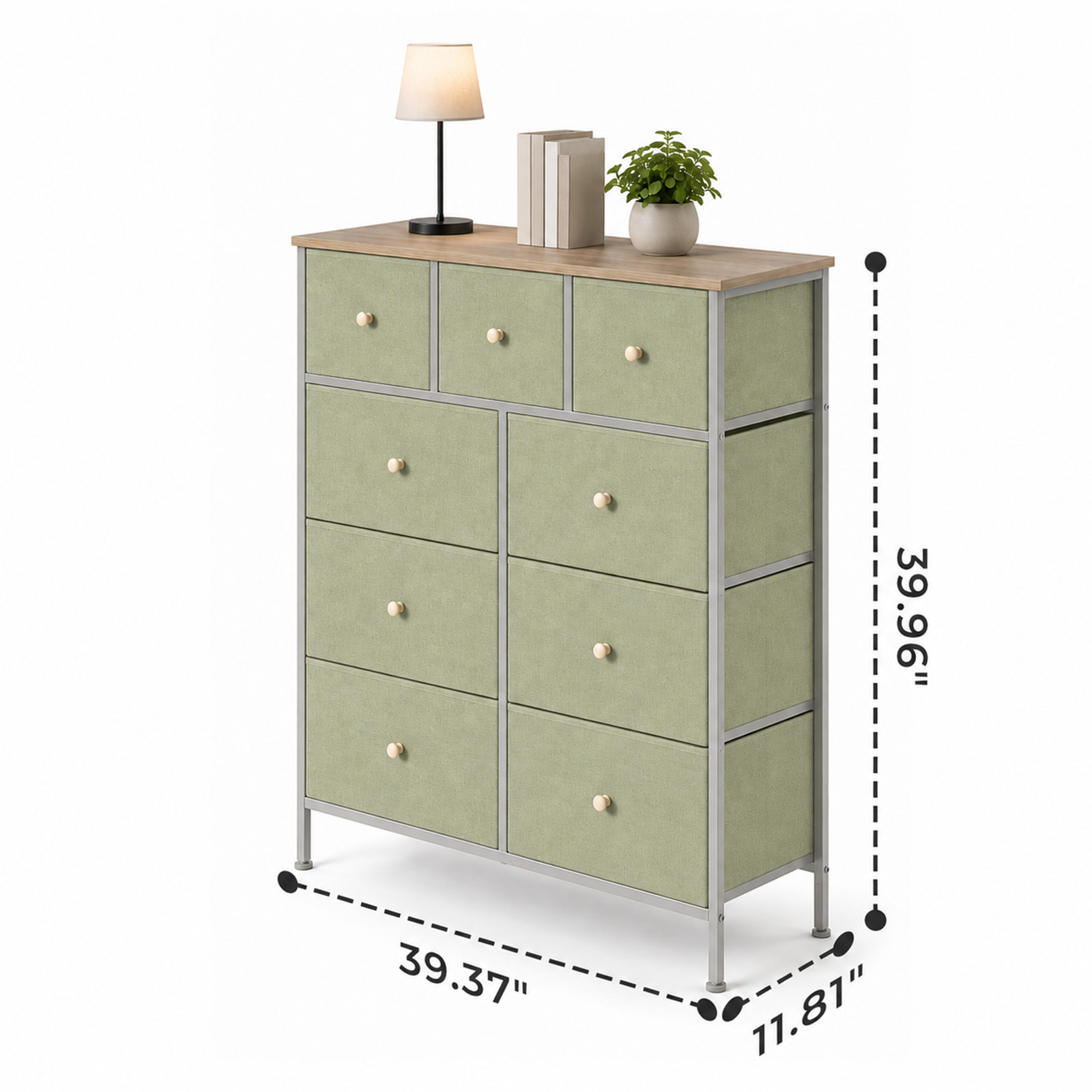 Alvantor 8/9 Drawer Fabric Dresser, Storage Tower for Bedroom and Closet, Chest of Drawers with Sturdy Steel Frame & Wooden Top for Living Room, Entryway