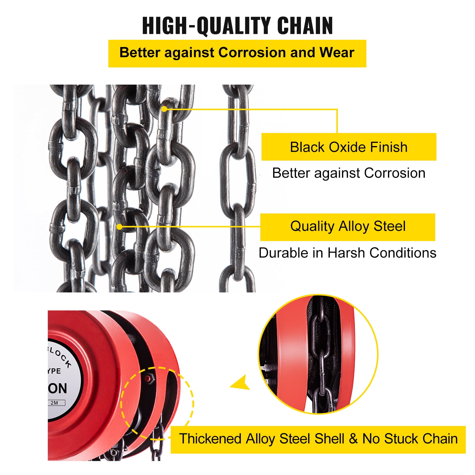 VEVOR Hand Chain Hoist, 1Ton/7ft Chain Block, Manual Hand Chain Block, Manual Hoist w/Industrial-Grade Steel Construction for Lifting Good in Transport & Workshop, Red