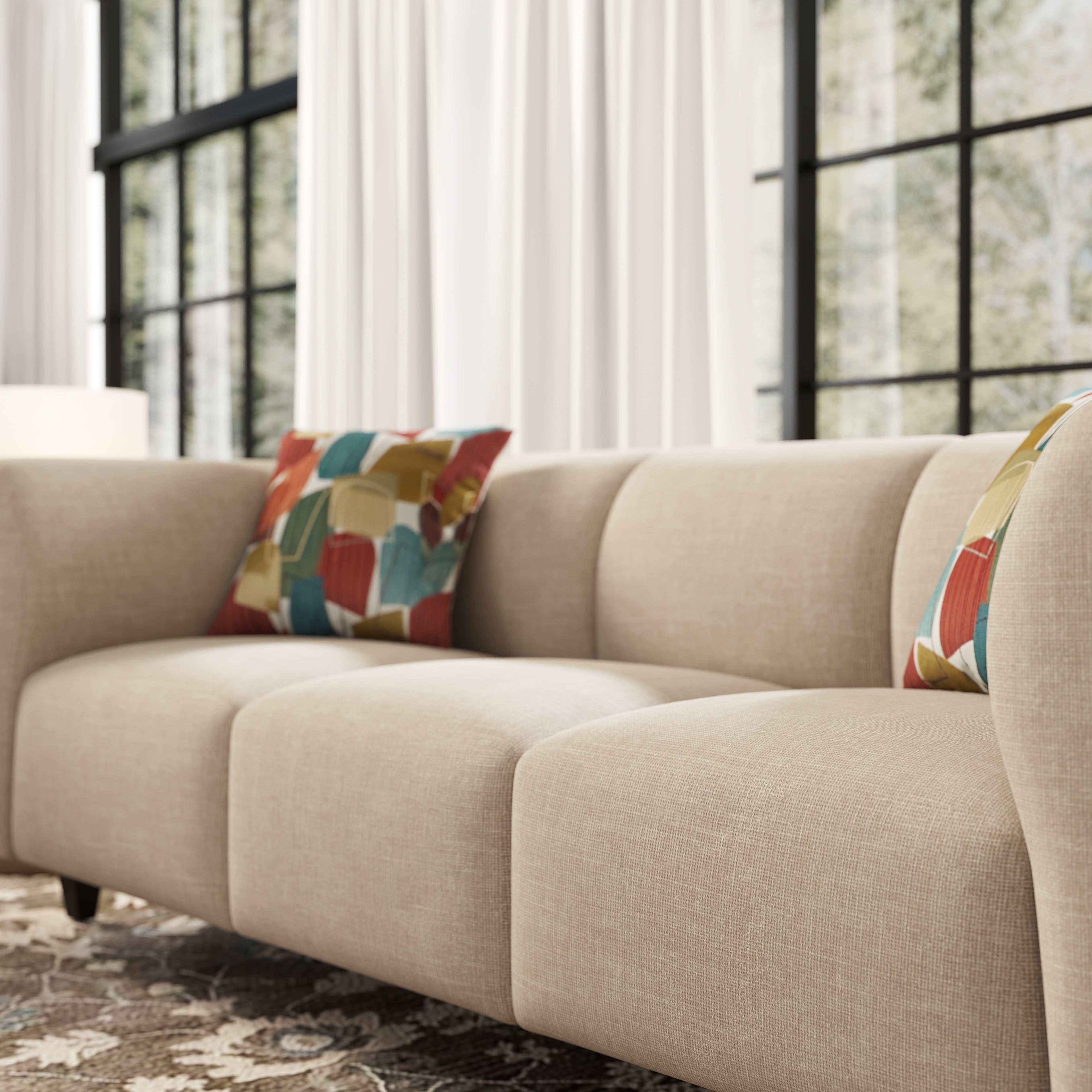 Roundhill Furniture Della Upholstered Stationary Sofa, Beige