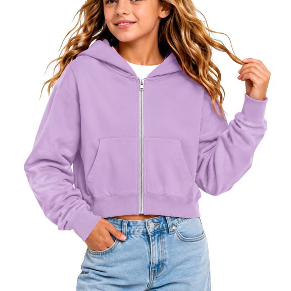 EnJoCho Girls Zip Sweatshirt Kids Soli𝖽 Classic Hoodies Soft Sweatshirt For Boys And Girls Cropped Zip Up Hoodie Kids Casual Long Sleeve Hooded Jacket Pocket 8 To 16 Years