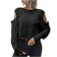 thumbnail image 2 of Womens 2 Piece Outfits Sweater Sets Casual Round Neck Solid Color Hollow Out Long Sleeve Shirt Knitted Sweater Tops Sets Black L, 2 of 7
