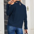thumbnail image 4 of Womens Turtleneck Sweaters Sexy Cold Shoulder Knitted Tops Long Sleeve Solid Color Slim Fit Ribbed Knit Shirt (Dark Blue S), 4 of 4
