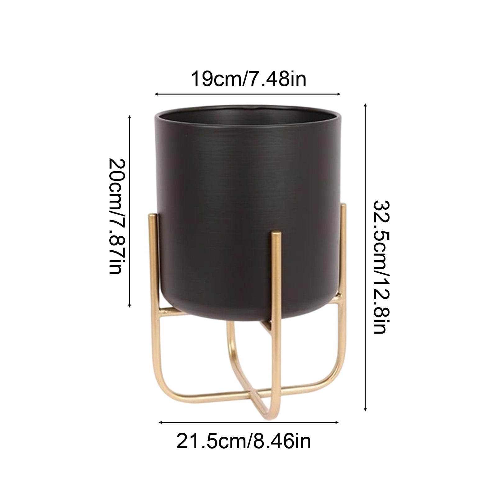 YiJuHui Large Metal Planters with Stand Indoor Outdoor Modern Flower Pots with Drainage Holes, Elevated Floor Planter for Living Room Office Garden Balcony Decor, Black and White Geometric Design