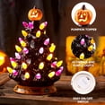 thumbnail image 2 of Joyfy 8.5 Inch Halloween Ceramic Tree Black Christmas Tree with Orange Pumpkin Over Multicolor Bulbs LED Light Up Battery Operated Light Up Halloween Decorations for Indoor Party Decor Gifts, 2 of 8