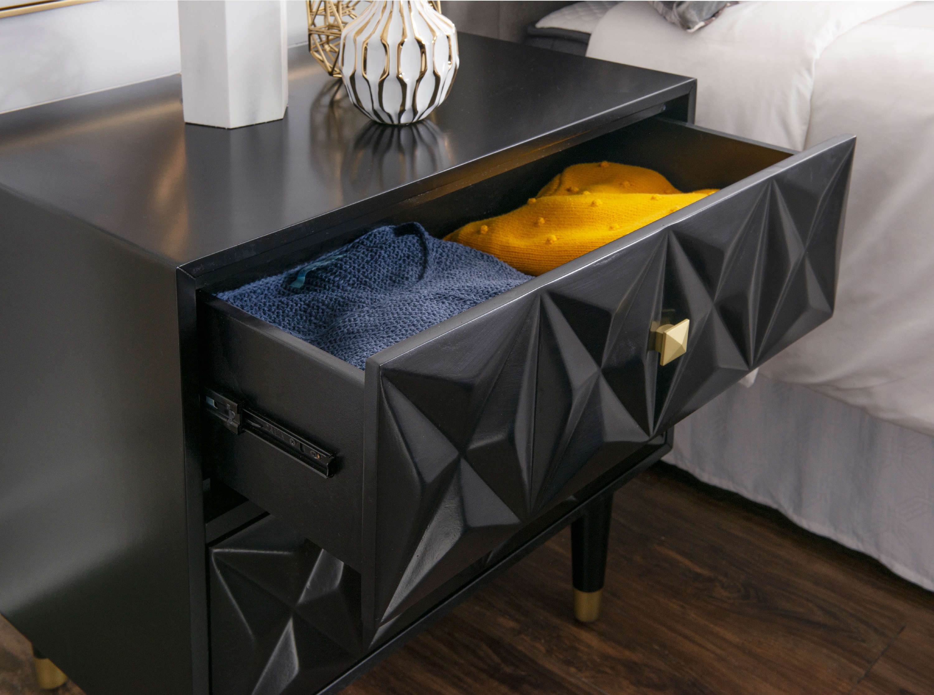 Linon Ginzel 2-Drawer Nightstand, Black and Gold Finish
