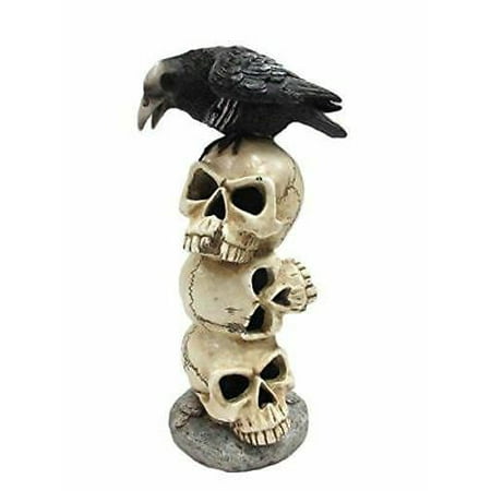 Raven Sitting on Top of LED Lighted Skulls Halloween Decor Collectible Figurine