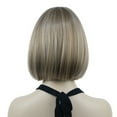 thumbnail image 4 of Short Bob Wig with Flat Bangs for Lady Women, Straight Synthenic Wigs for Cosplay Daily Party, 8 inch, Blonde Highlighted, 4 of 10