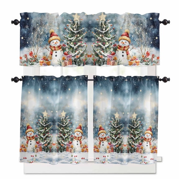 Merry Christmas Curtain Valances Set Red Truck Pull Xmas Tree Rustic Background Kitchen Curtains 24 inch Length Rod Pocket Valance and Tiers 3 Piece Set Small Bedroom Bathroom Laundry Decor