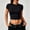 Black, variant on Women's Short Sleeve Ribbed Crop Top, Basic Crew Neck Fitted T-Shirt, Soft Slim-Fit Casual Cropped Tee, Red M