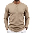 thumbnail image 3 of UDAUDU Henley Shirts for Men Waffle Knit Long Sleeve Sweater Lightweight Button Pullover Fashion Casual Fall Winter Shirts Khaki S, 3 of 10