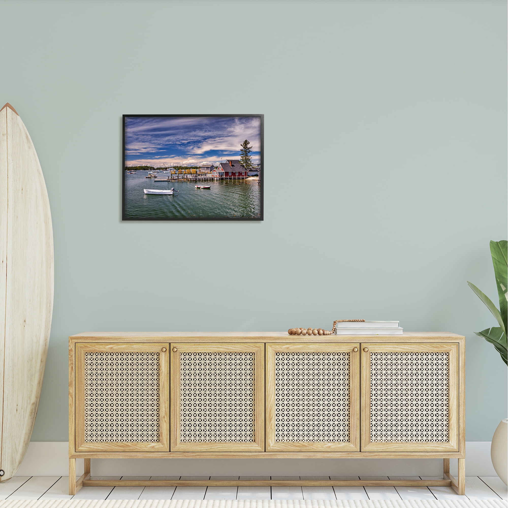 Stupell Seaside Marina Boat Harbor Landscape Photography Black Framed Art Print Wall Art