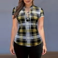thumbnail image 4 of Craaazy Women's Casual Fashion Plaid Print Short Sleeve Stand Collar T-Shirt for Spring and Summer Outfits, 4 of 5