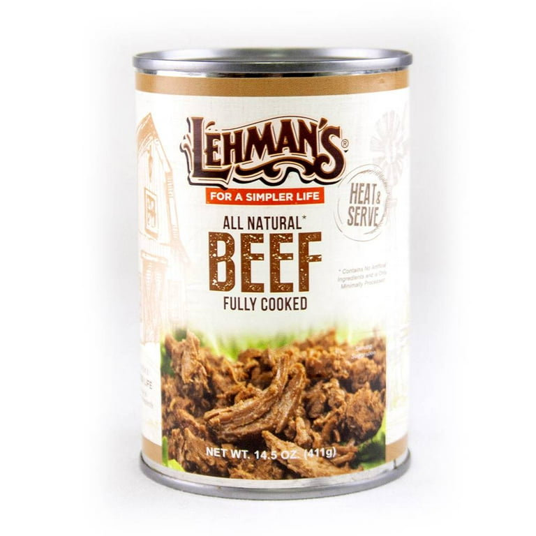 Lehman's All Natural Canned Meat, USA Made Ready to Eat for Everyday, Camping or Emergencies, 14.5 oz each, Pack of 3, Beef