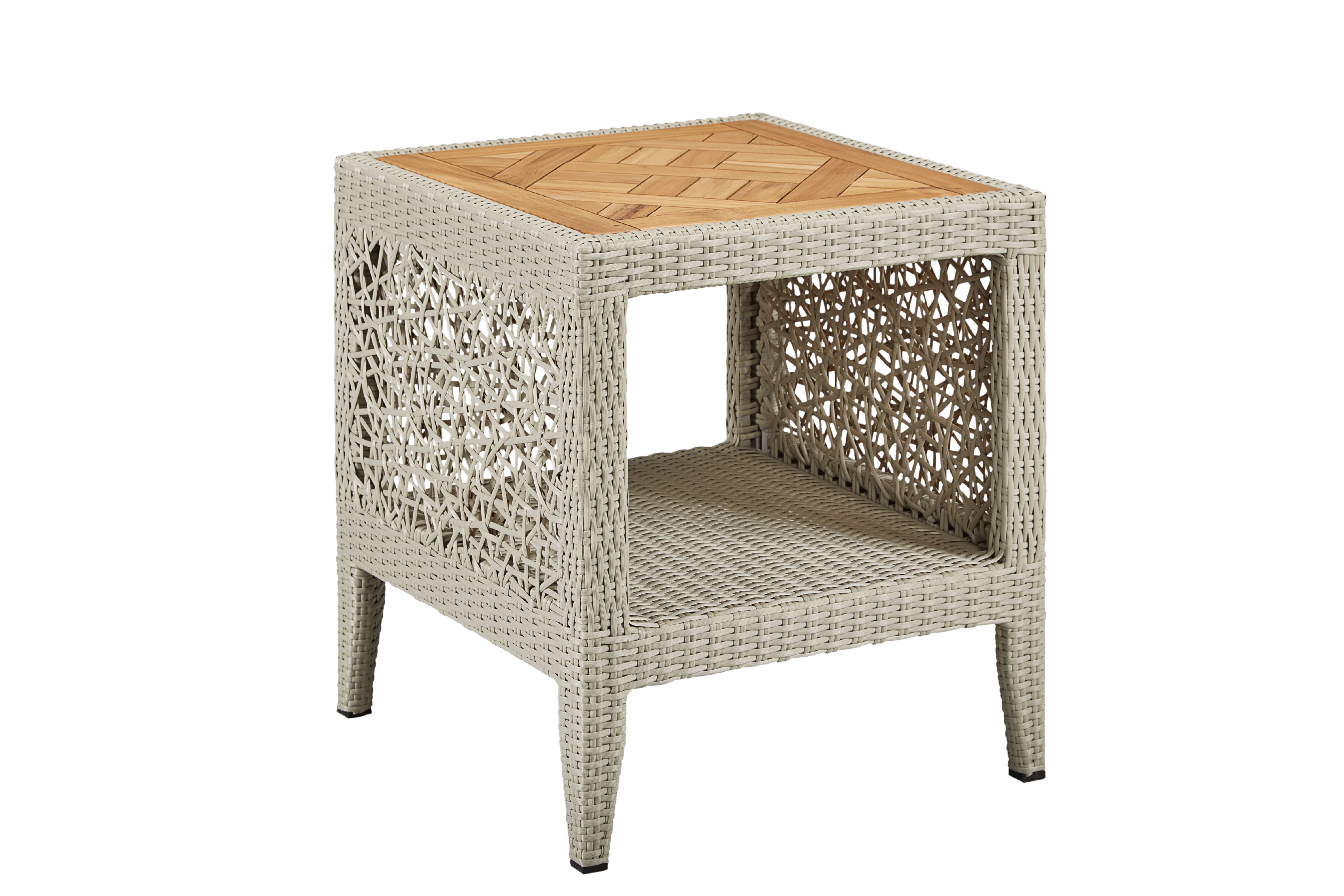 Haven Outdoor Patio Accent End Table with Teak Top & Resin Body