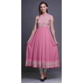 thumbnail image 2 of Bimba Light Pink Damask Anarkali Dress Mandarin Collar Sleeveless Kurtis for Women Print Maxi Dress Medium, 2 of 6