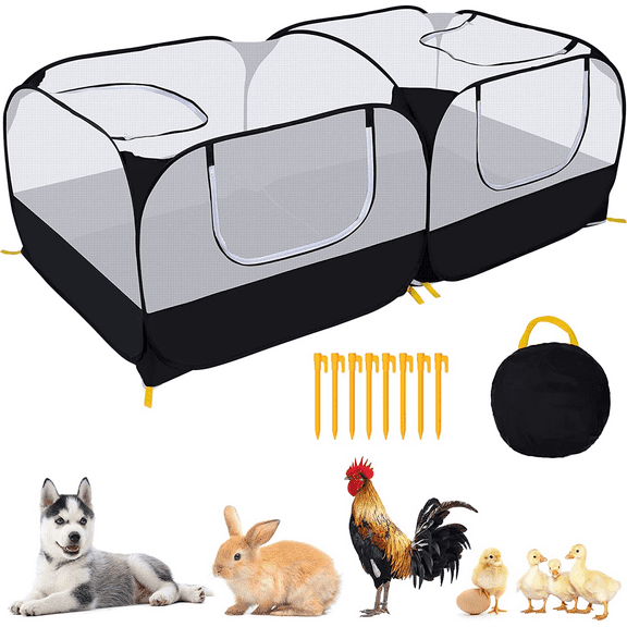 SAEWUD Portable Small Animal Playpen with Mesh Walls, Foldable Pet Enclosure for Rabbits, Puppies, Kittens, Indoor Outdoor Use