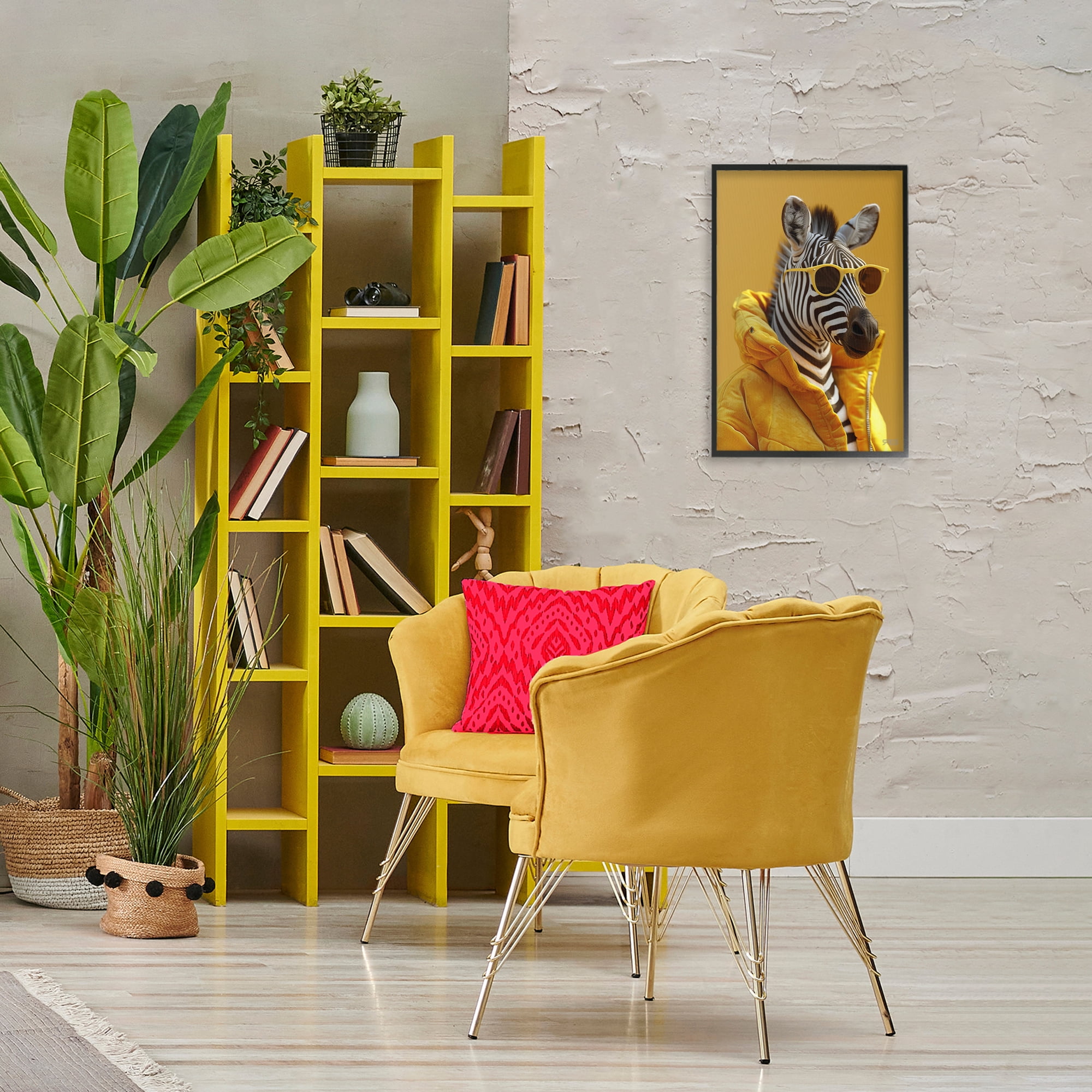 Stupell Industries Bold Zebra in Yellow Animals & Insects Painting Black Framed Art Print Wall Art, 16 x 24