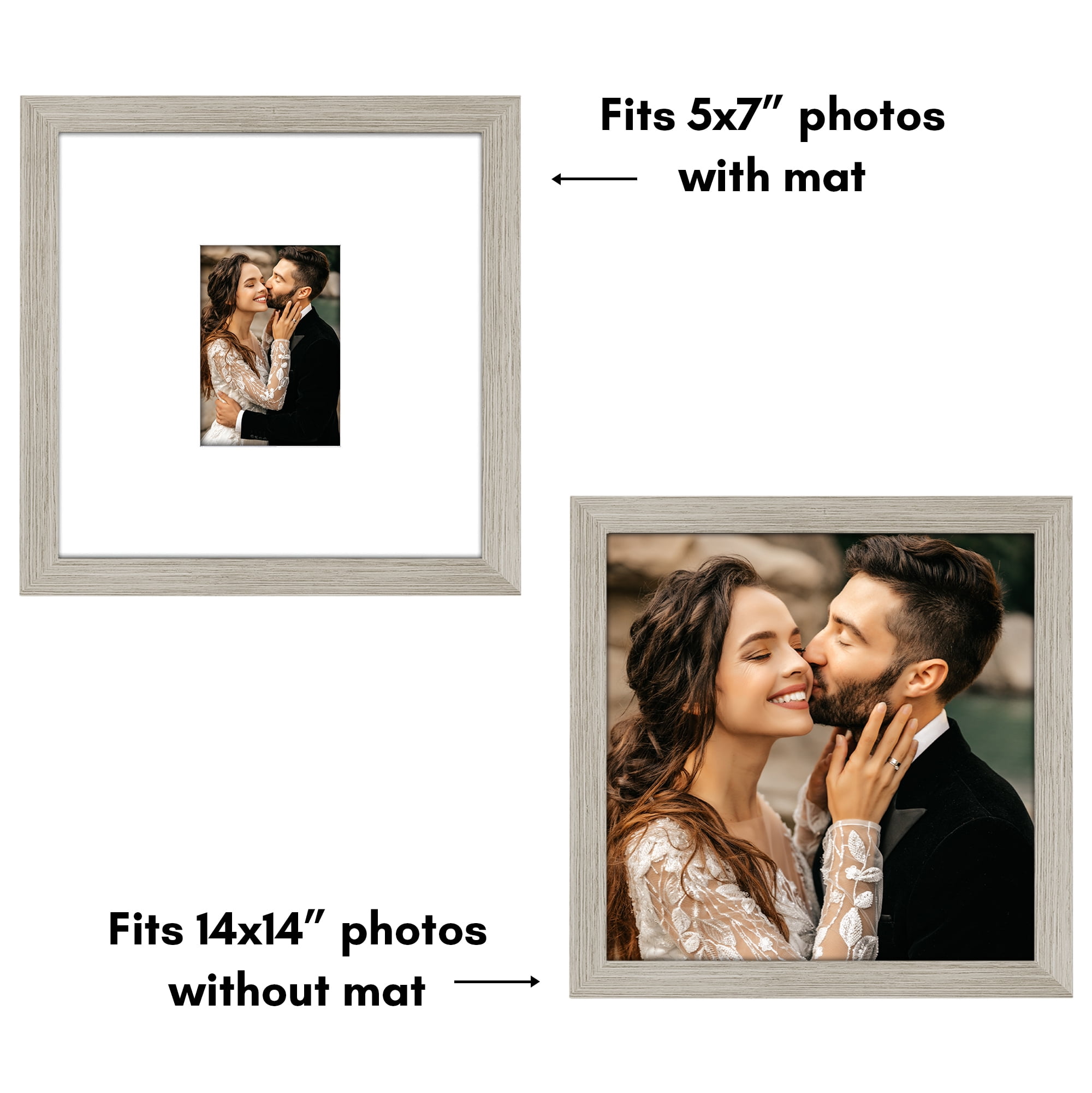 Americanflat 14x14 Picture Frame with Shatter-Resistant Glass with 5x7 Mat Wedding Signature Wall - Driftwood