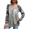 thumbnail image 1 of Camiseta vintage para mujer, estampado floral, cuello en V, manga larga, otoño, camisetas Abanopi Gris/Extragrande, 1 of 7