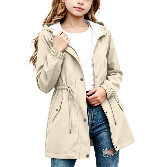 Edvintorg Girls Rain Jacket Long Sleeve Hooded Zip up Waterproof Rain Coat with Pocket Teens Clothes Size 5-16