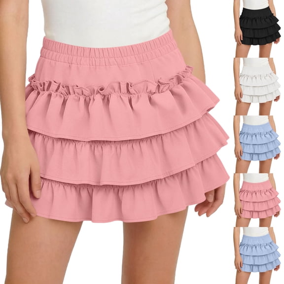 FRSASU Girls Ruffle Layered Summer Mini Skirt, Elastic High Waisted Casual Stretch A-Line Skirts for 3-13 Years White
