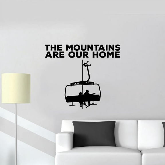 The Mountains Are Our Home - Skiing Quotes Skiing Snow Sport Silhouette Vinyl Wall Sticker Art Decal Sports Boys Girls Kids Room Design Bedroom Skiing Sports Wall Sticker Vinyl Size (8x10 inch)