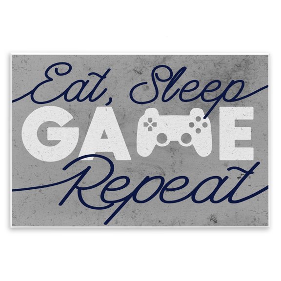 Stupell Industries Contemporary Eat Sleep Game over Grey Wall Plaque Art, 15 x 10, by Lil' Rue