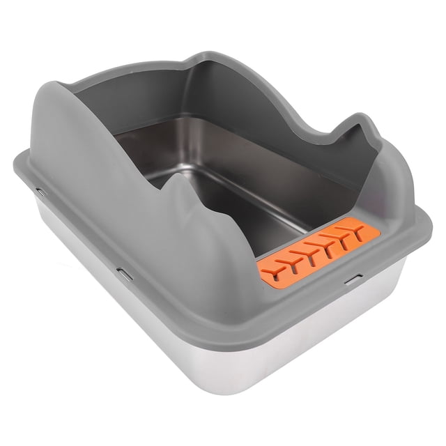 Cat Litter Box, Stainless Steel Spacious Design Top Entry Cat Litter Box with Lid Comfortable Anti Splashing High Sided Large Metal Kitten Toilet for Home