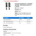 thumbnail image 2 of Front Strut Assembly Set 2 - Compatible with 2000 - 2006 Hyundai Elantra 2.0L 4-Cylinder - Autopart Premium, 2 of 2