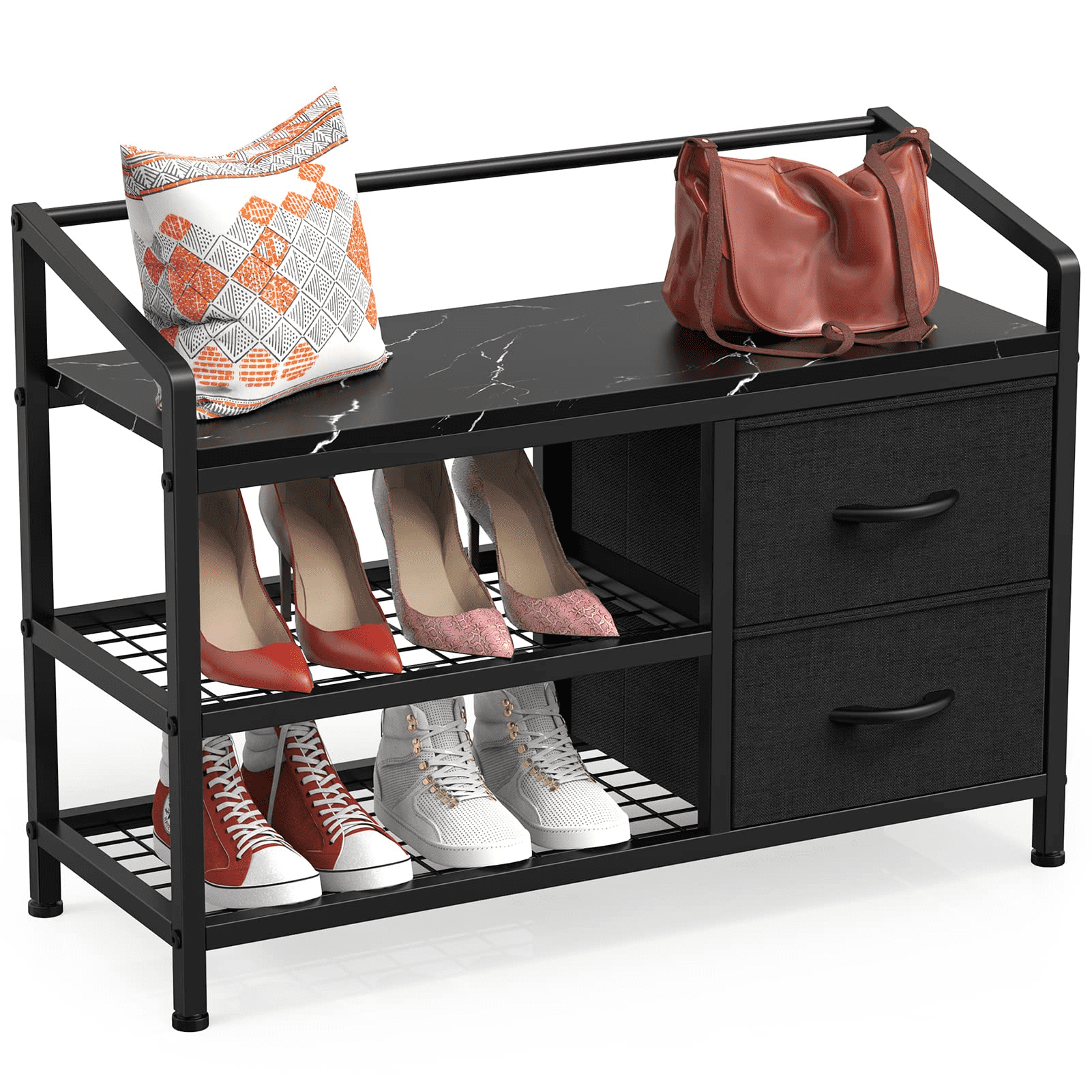 Lulive Shoe Bench, 3 Tier Shoe Rack Bench with Removable Fabric Drawers