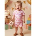thumbnail image 3 of BemeyourBBs Toddler Baby Girl Birthday Outfits 1st 2nd 3rd Years Old Birthday Summer Clothes Letter Embroidery Crew Neck Short Sleeve T Shirt Tops and Elastic Waist Shorts Set, 3 of 9