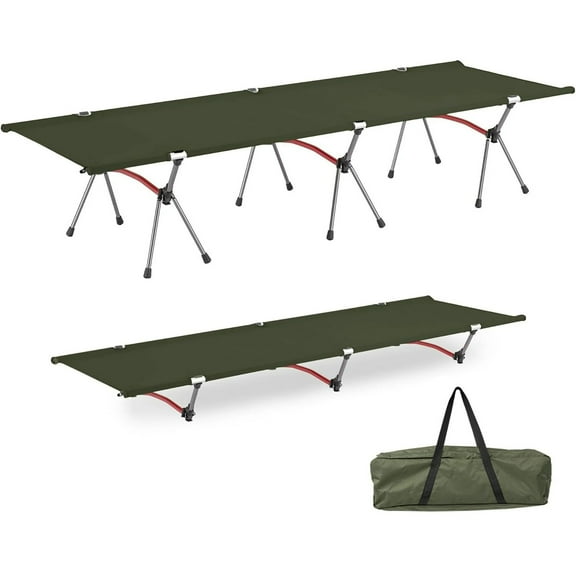 TEAFIRST Camping Cot, Portable Folding Bed, Height Adjustable Strong Support 330lbs for Camping Hiking