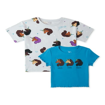 Afro Unicorn T-Shirt, 2-Pack, Sizes 4-18