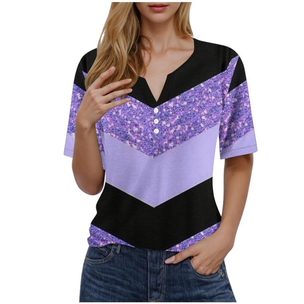 Blusas de Manga Corta para las Mujeres Impresas Cuello Redondo Casual Top, Blusa de Algodón de Imitación para el Hogar Y Diario