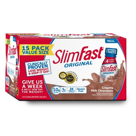 SlimFast Original Meal Replacement Shakes, Creamy Milk Chocolate, 11 Fl Oz, 15 Ct