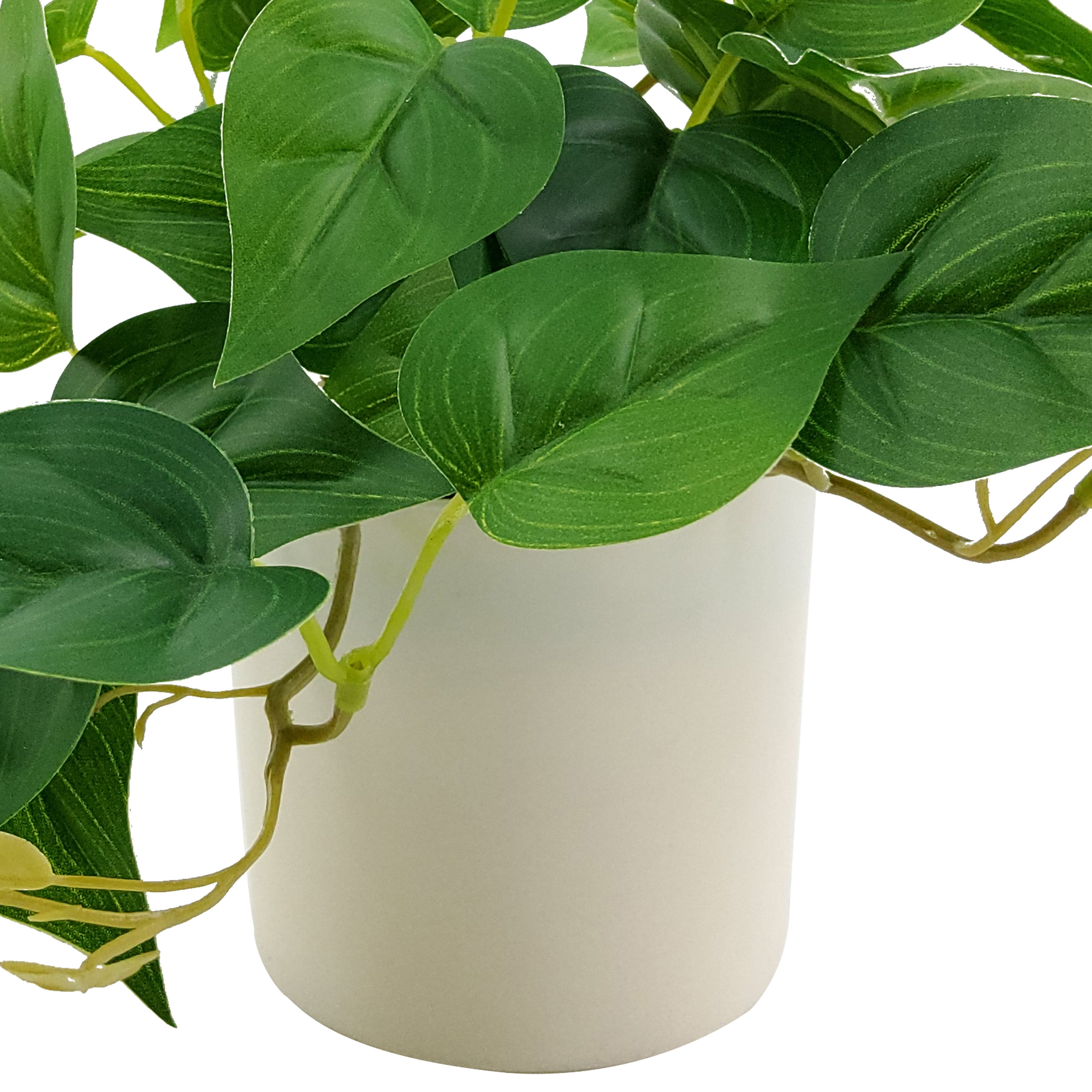 Mainstays Indoor 8''H Artificial Trailing Pothos Plant in White Plastic Pot, Green Color.