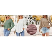 Fantaslook Eyelet Blouses for Women Dressy Casual Long Sleeve Shirts Crew Neck Fall Trendy Tops