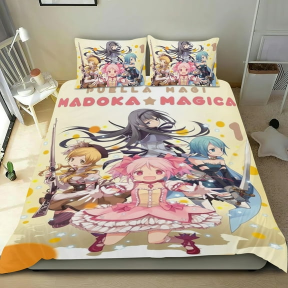 3 Piece Comforter Cover Set For Puella Magi Madoka Magica Bedding Set Cute Duvet Cover Sets Super Soft Teens Bedding Set Kids Bedroom Gifts,1 Duvet Cover with 2 Pillowcases Twin