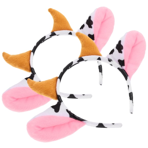 OULII 2Pack Headband Dairy Cow Design Short Plush Multi Colored Animal Ears Headband for Costume