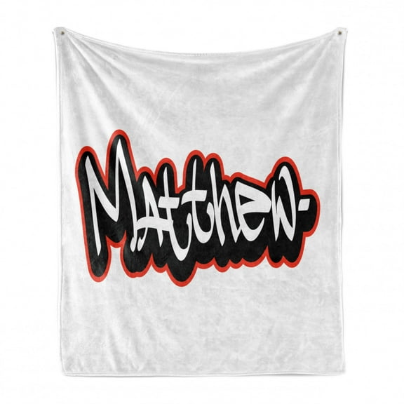 Matthew Soft Flannel Fleece Throw Blanket, Font Design Inspired by Hip-hop Culture and Street Art Name for Men, Cozy Plush for Indoor and Outdoor Use, 50" x 60", Vermilion White, by Ambesonne