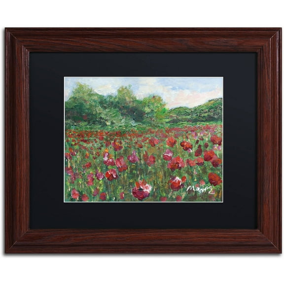 Trademark Fine Art "Poppy Field Wood" Canvas Art by Manor Shadian Black Matte, Wood Frame