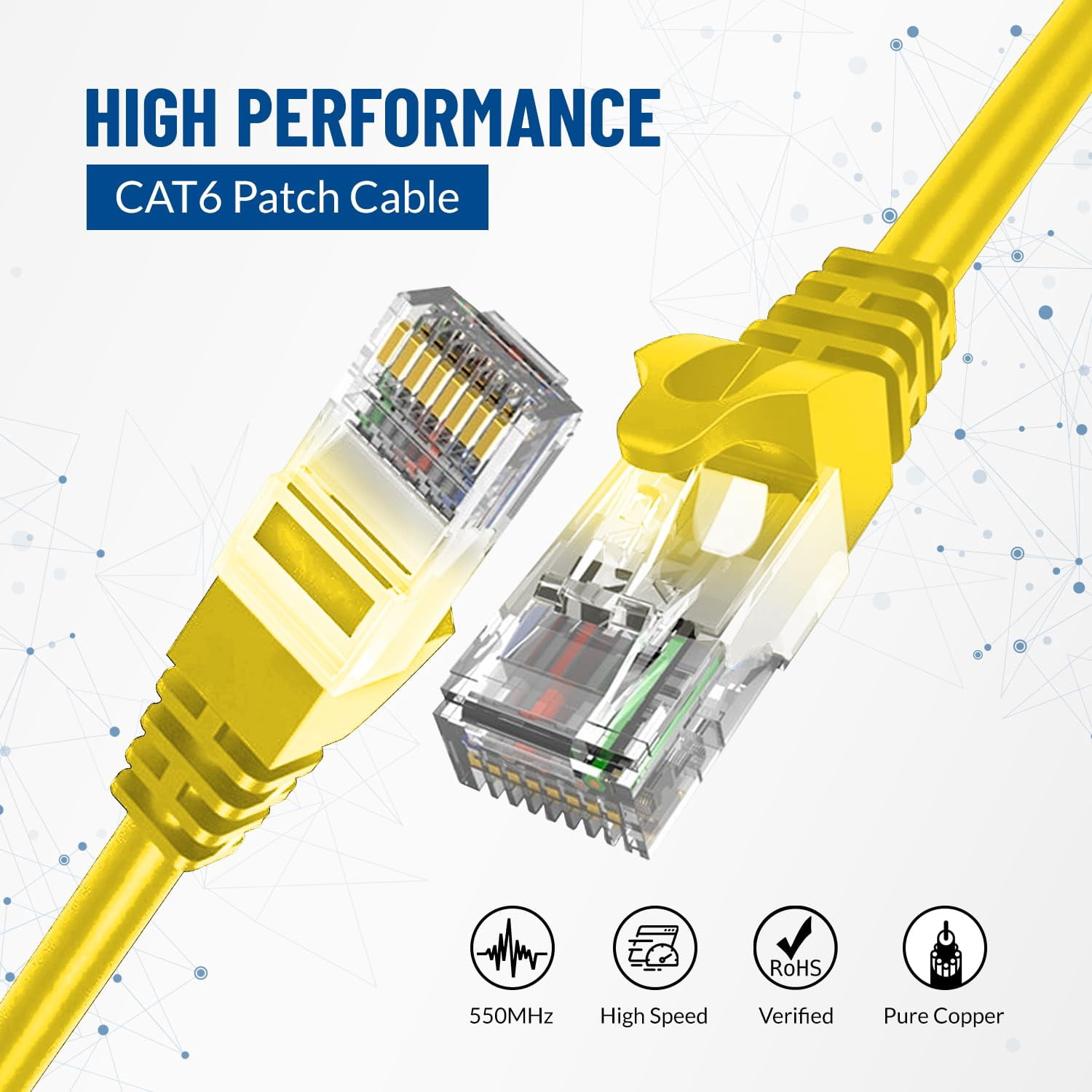 Cat6 Ethernet Cable 5-Pack 10ft RJ45 LAN UTP Cat 6 Network Patch Internet Cable Yellow