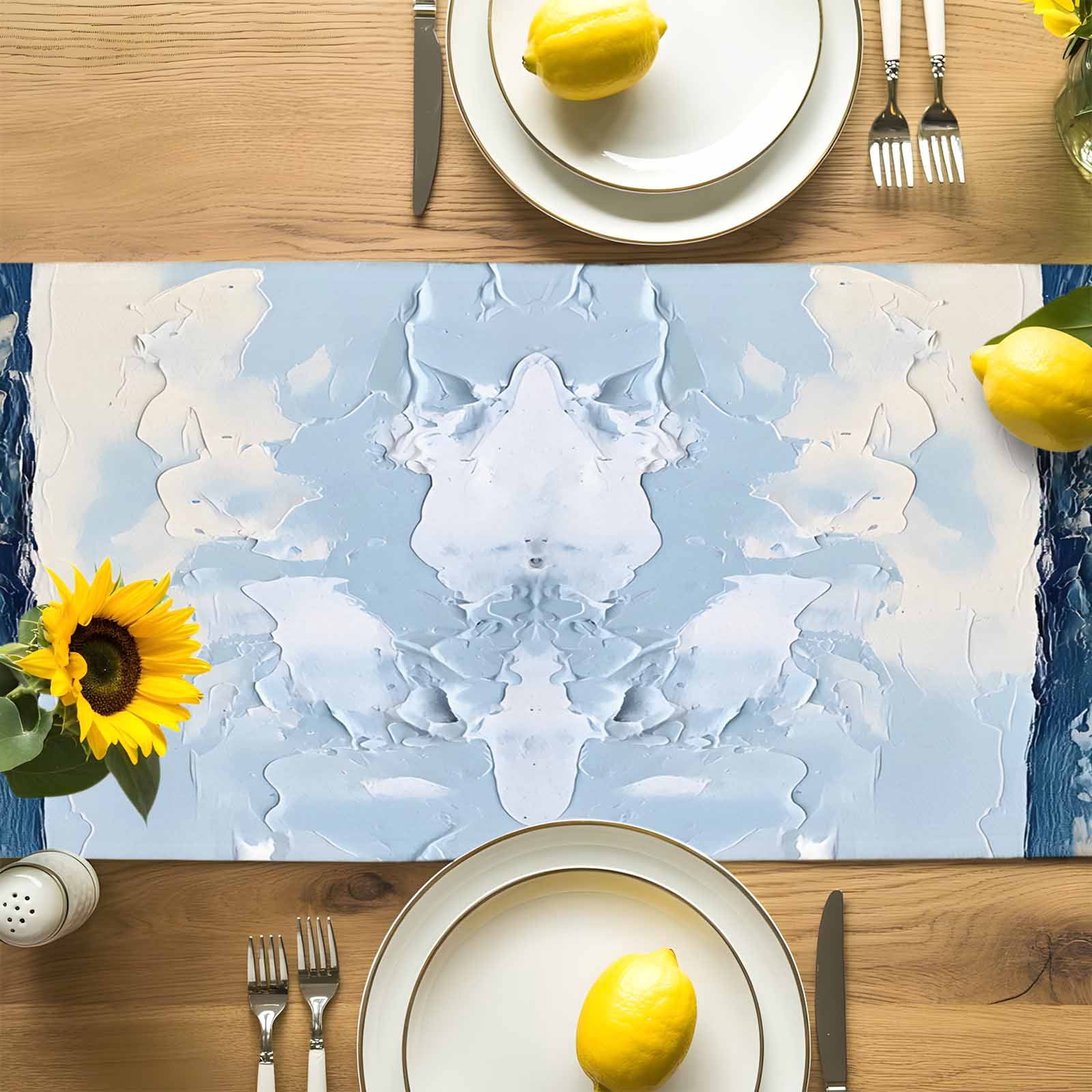 Blue White Coastal Beach Waves Table Runner 90 Inches Long, Abstract Art Table Runners Tabletop Scarf Kitchen Dining Tables Decoration for Home Party Indoor Outdoor